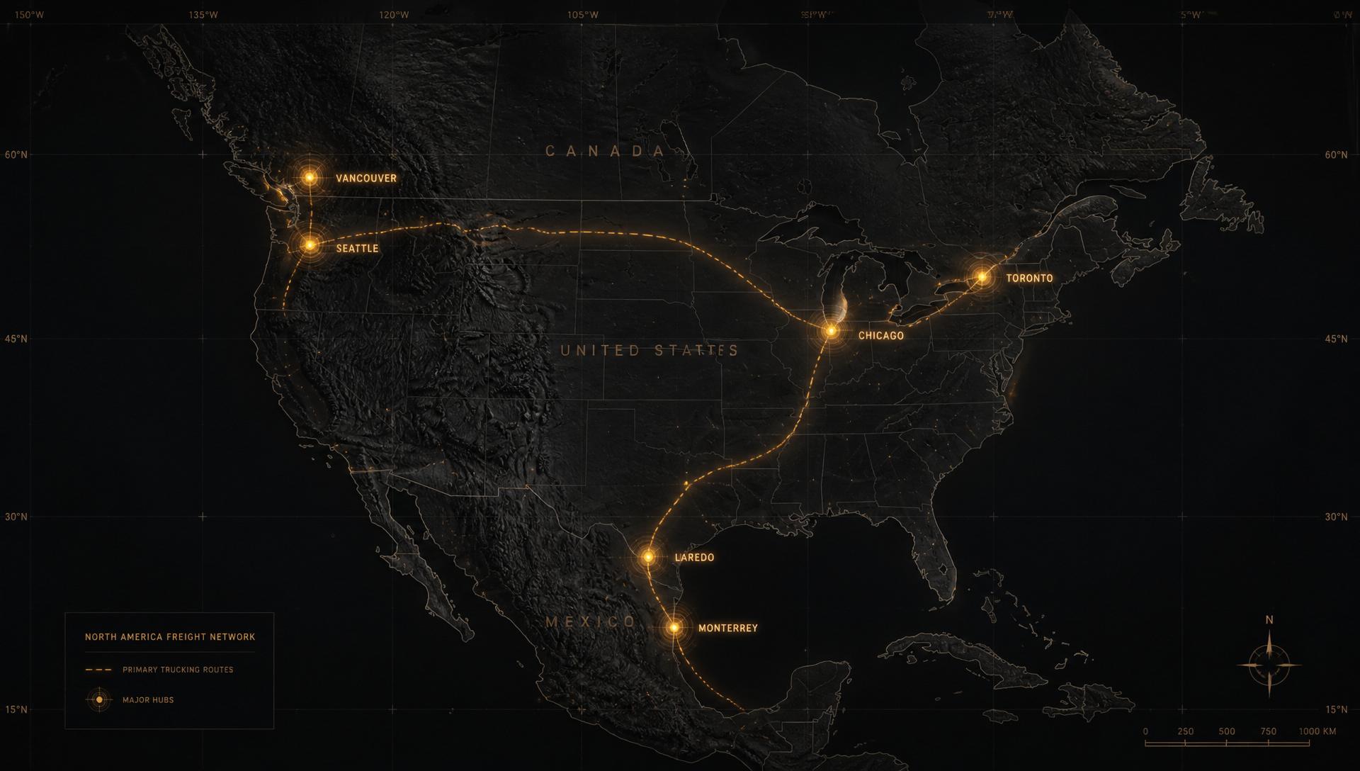 North America freight route map